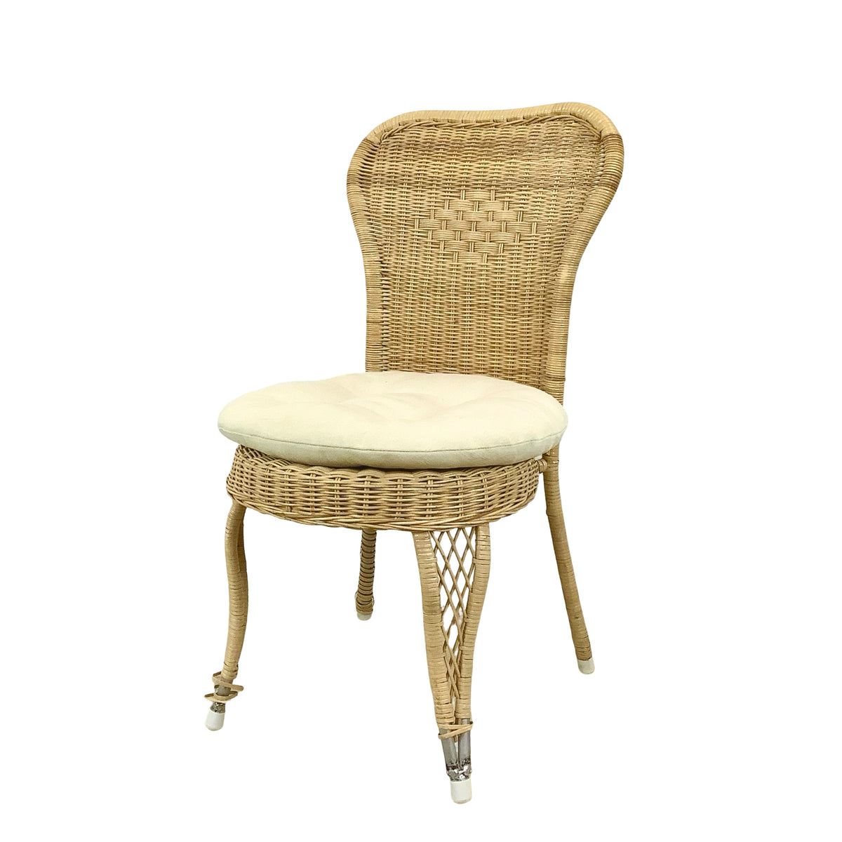 Vintage Woven Wicker & Rattan Side Chair with Cushion