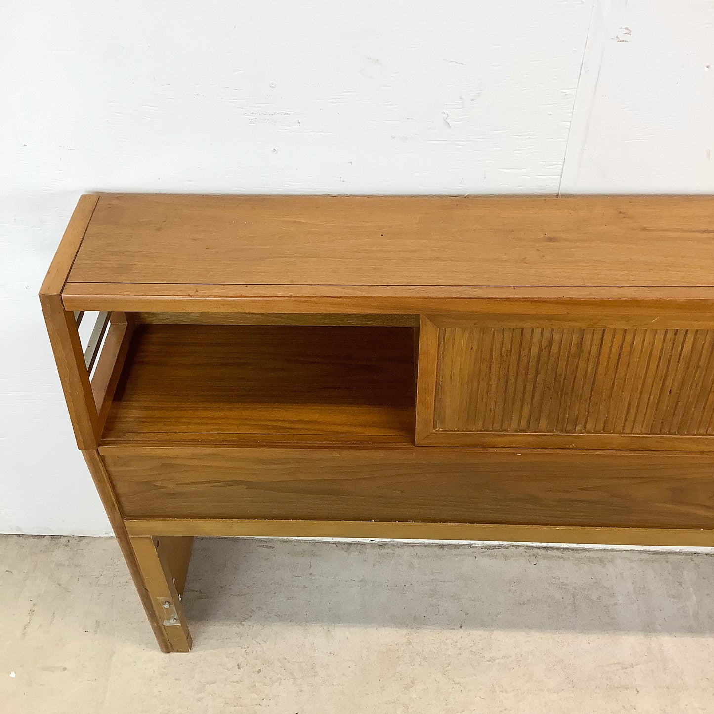 Full Size Mid-Century Walnut Storage Headboard
