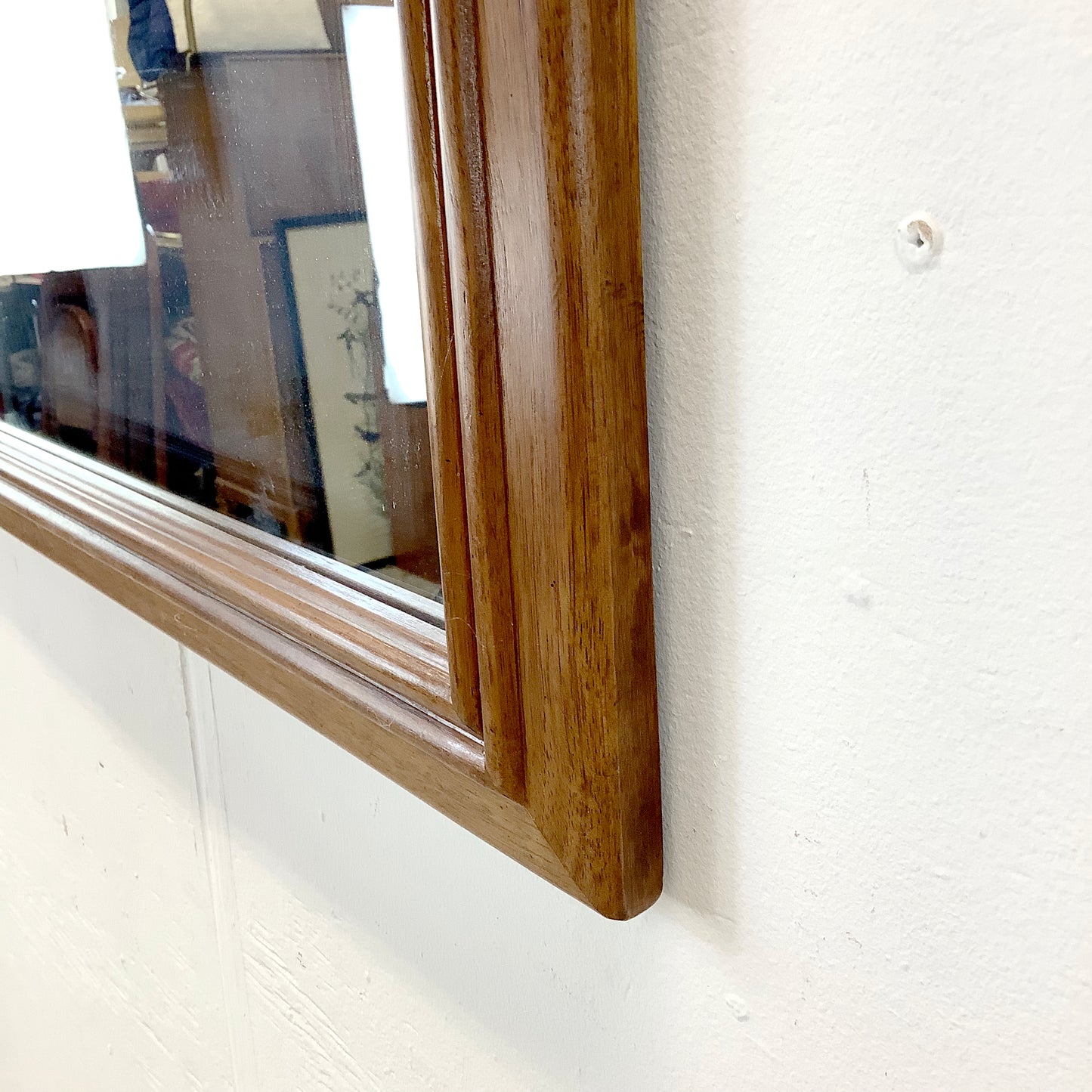 Vintage Modern Oak & Rattan Wall Mirror