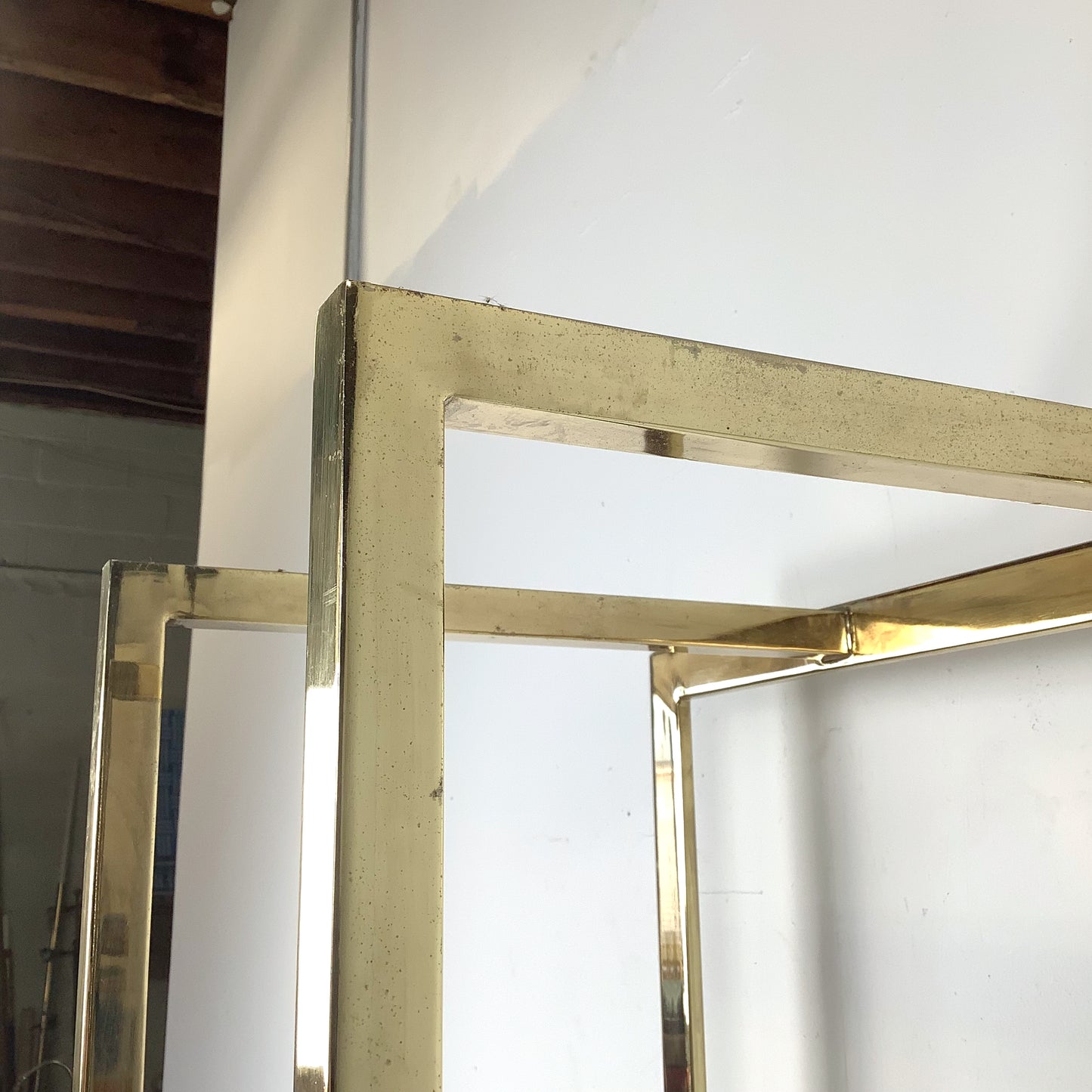 Architectural Brass and Glass Display Shelf, Vintage Modern