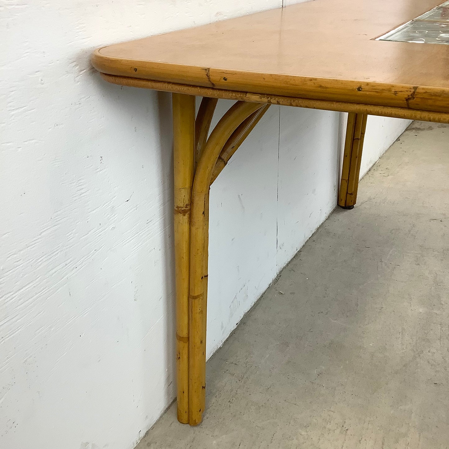 Vintage Bamboo Dining Table With Glass Inserts