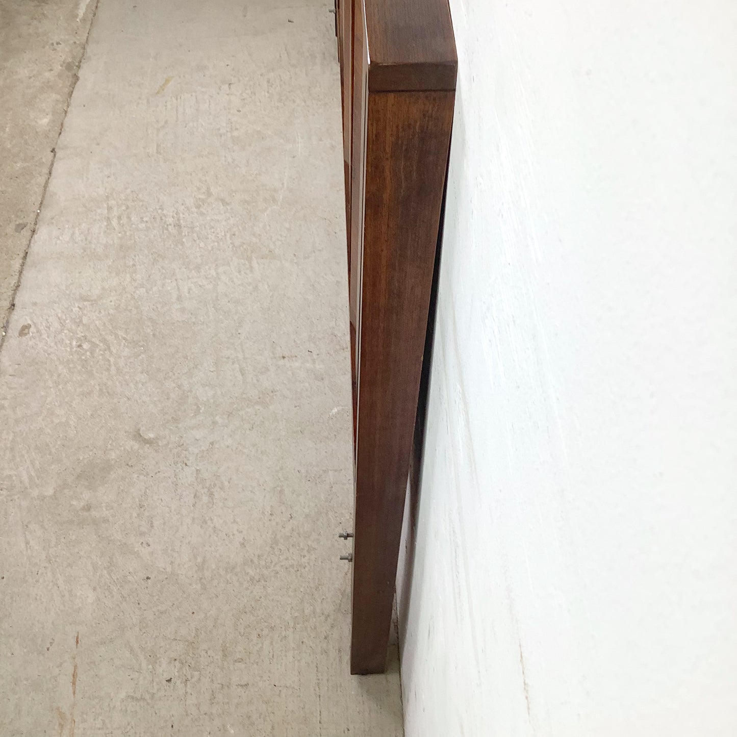 Vintage Mid-Century Modern Walnut Queen Headboard with Architectural Vertical Slat Design