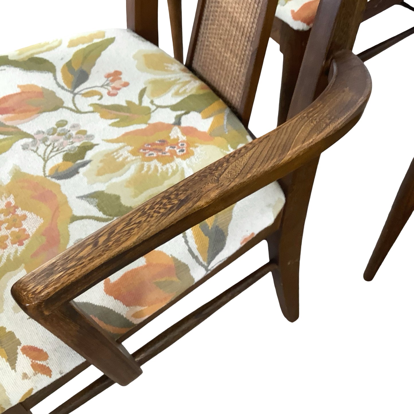 Vintage Mid-Century Modern Walnut & Cane Dining Chairs - Set of 6