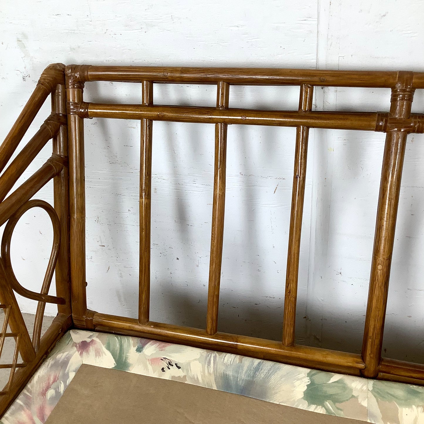 Vintage Rattan Three-Seat Sofa, Diamond Lattice Arms