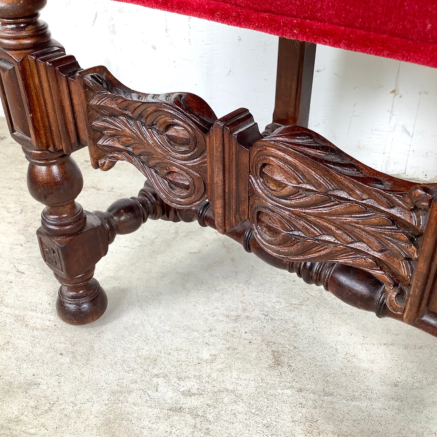Antique Victorian Walnut Side Chair with Plush Red Velvet Upholstery