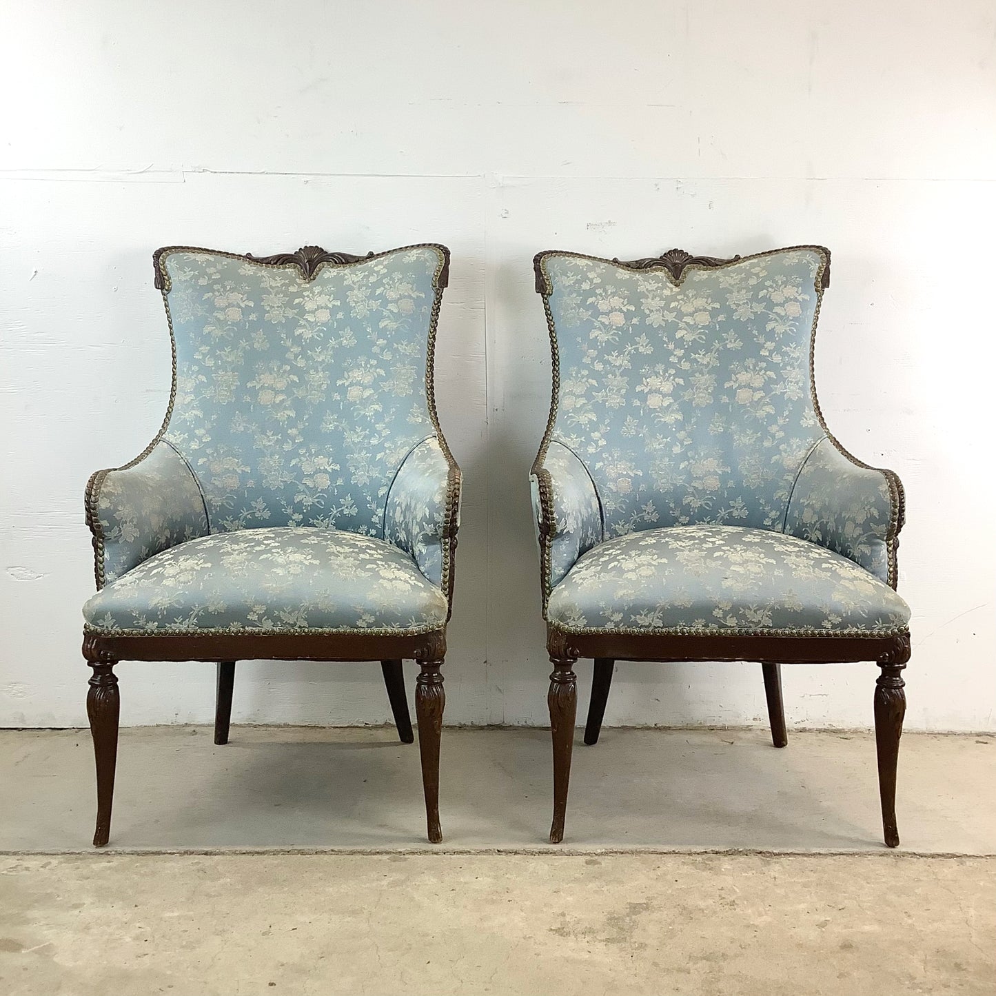 Pair Antique Pale Blue Armchairs, Louis XVI