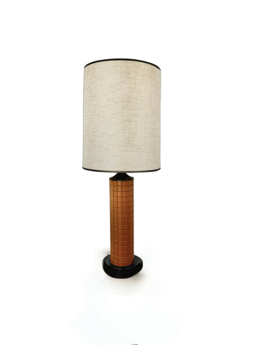 Vintage Mid-Century Modern Geometric Table Lamp with Grid Column Base