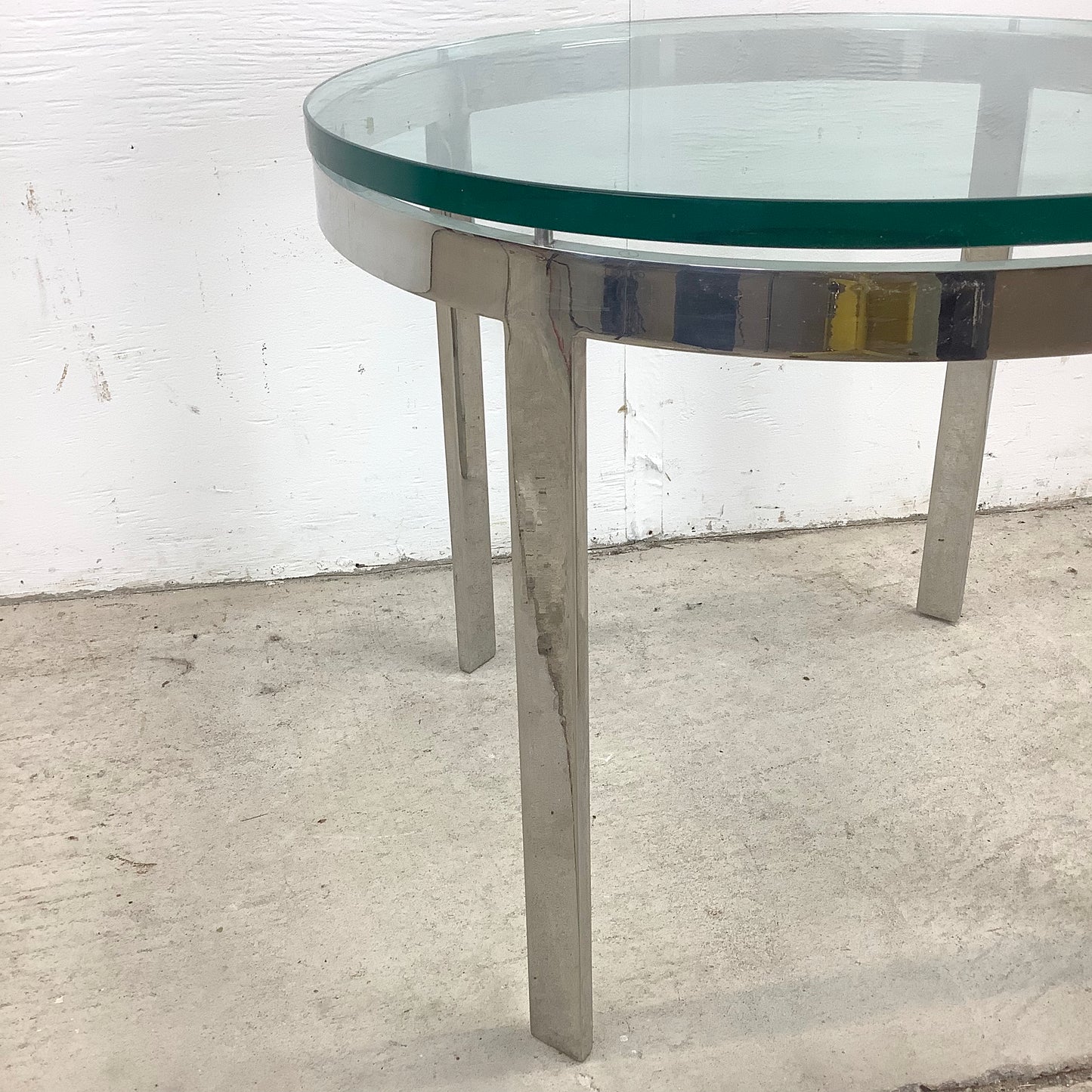 Vintage Circular Glass Top End Table with Polished Chrome Base
