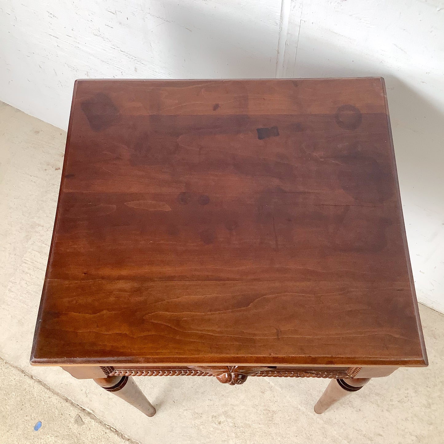 19th Century French Provincial Hand-Carved Walnut Side Table
