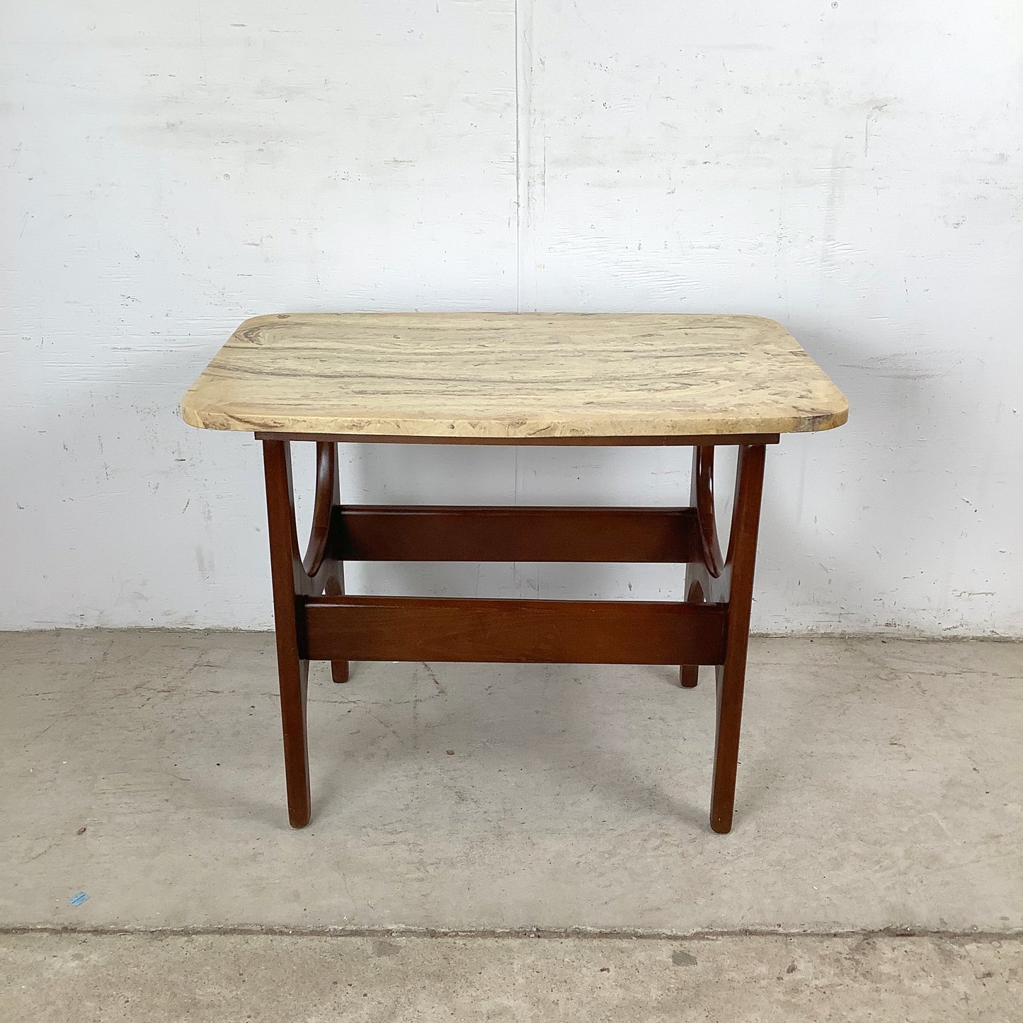Mid-Century Organic Modern End Table With Stone Top