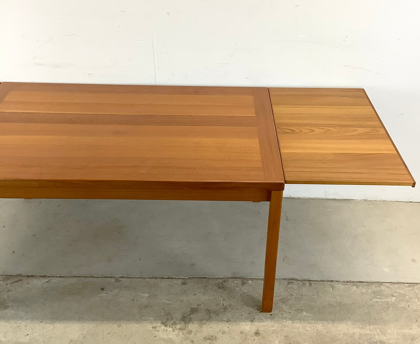Scandinavian Modern Teak Dining Table With Draw Leaf Extensions