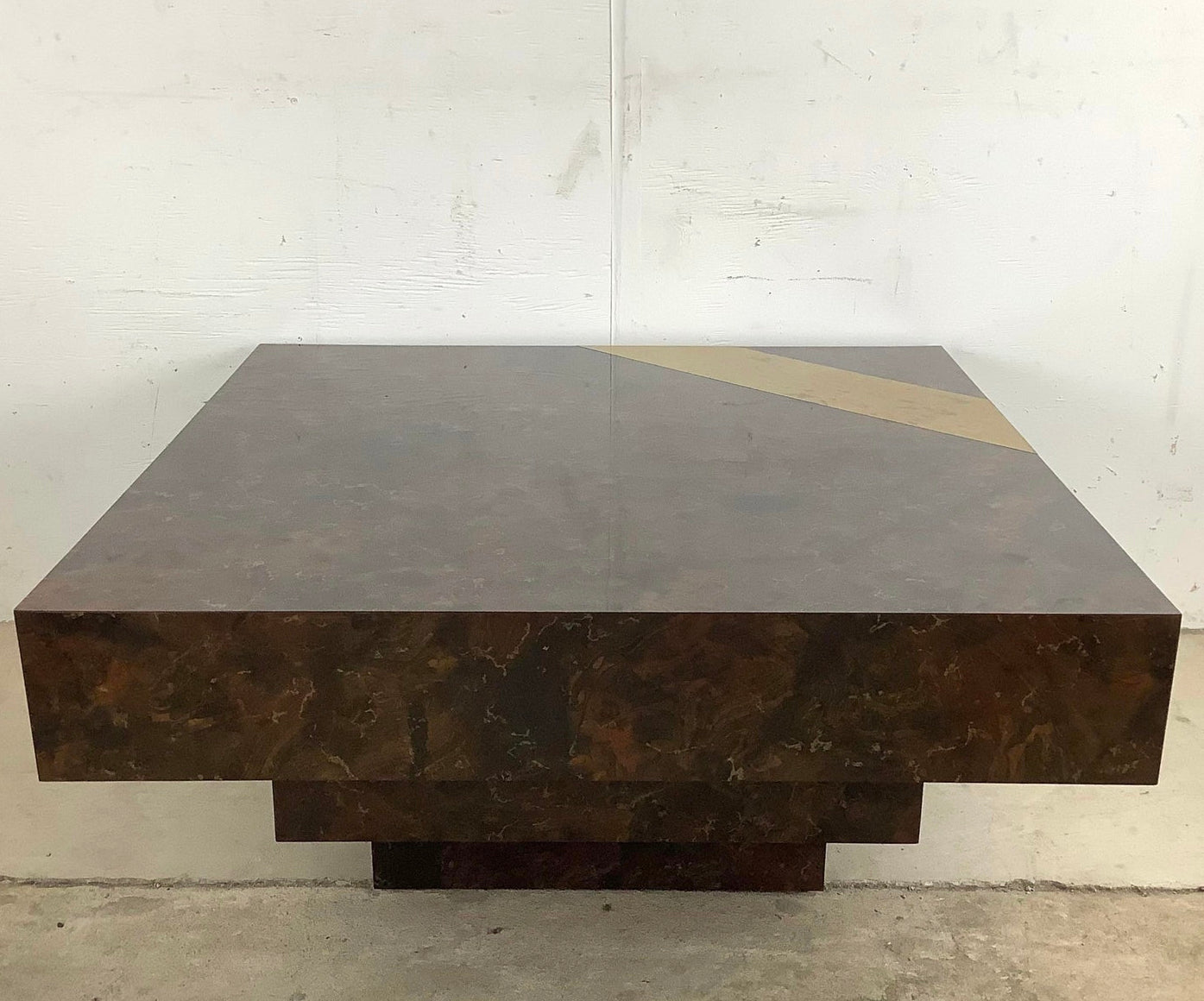 Vintage Modern Square Coffee Table With Brass Inlay