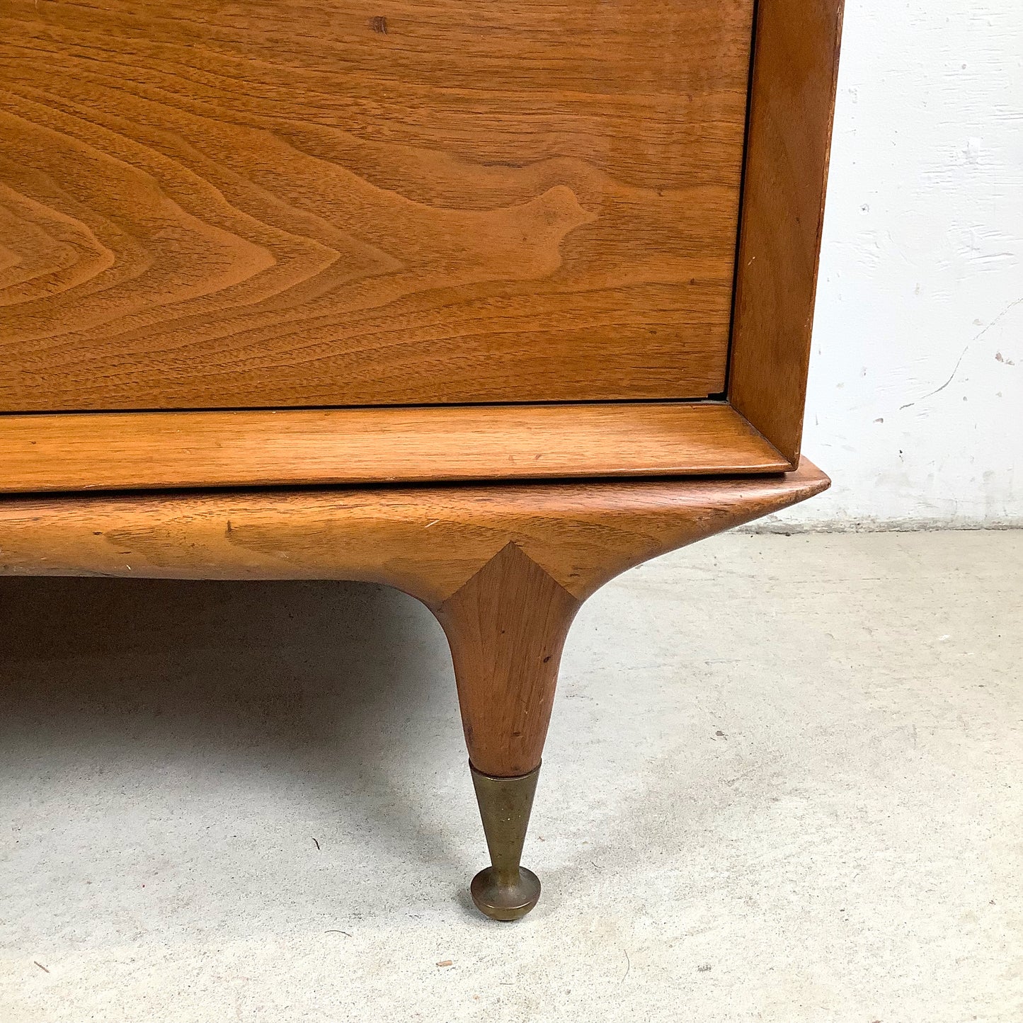 Mid-Century Walnut Highboy With Brass Pulls and Interior Drawers