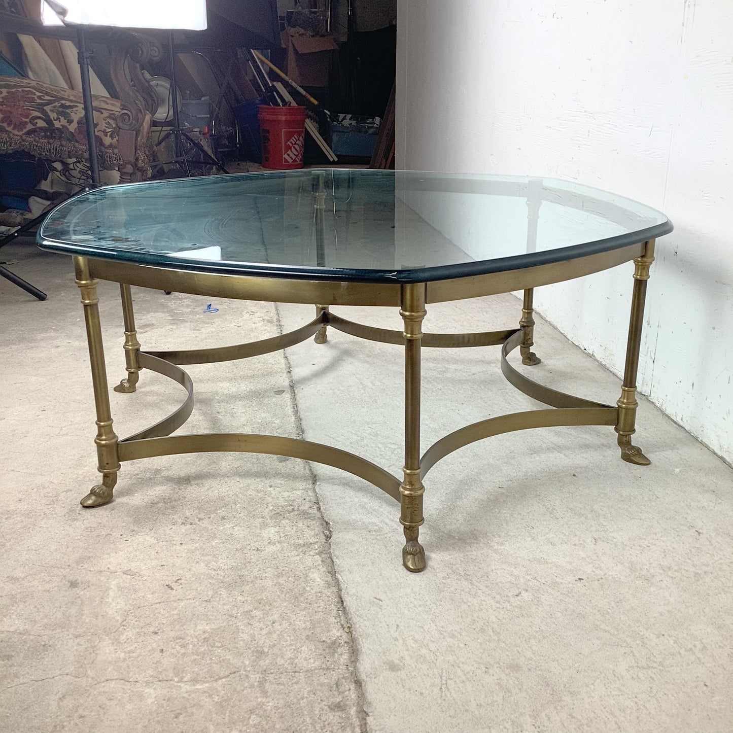 Vintage Brass Hexagonal Glass Coffee Table in the Style of La Barge
