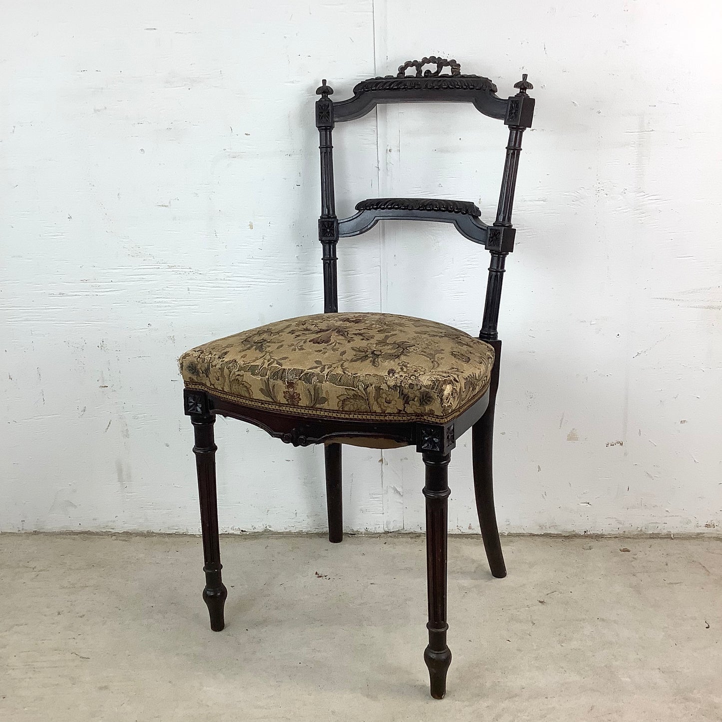 Graceful Napoleon III Style Side Chair with Floral Upholstery