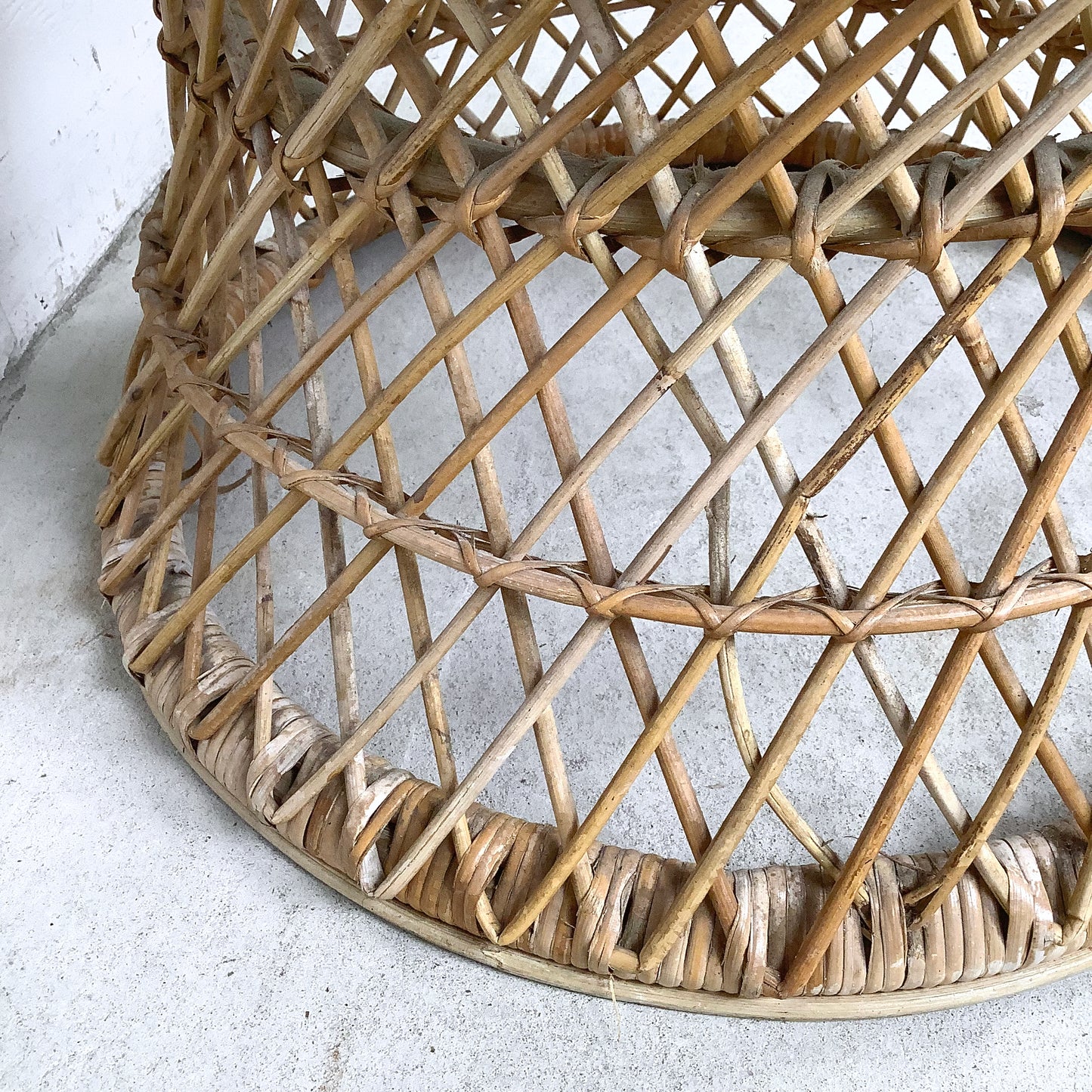 Vintage Wicker Drum Table With Glass Top