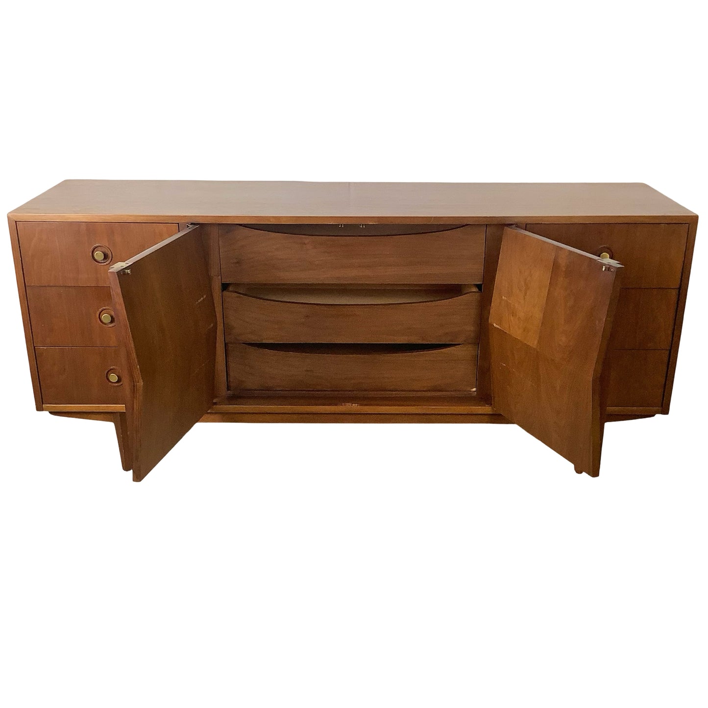 Merton Gershun for American of Martinsville "Harlequin" Walnut Mid-Century Modern Triple Dresser