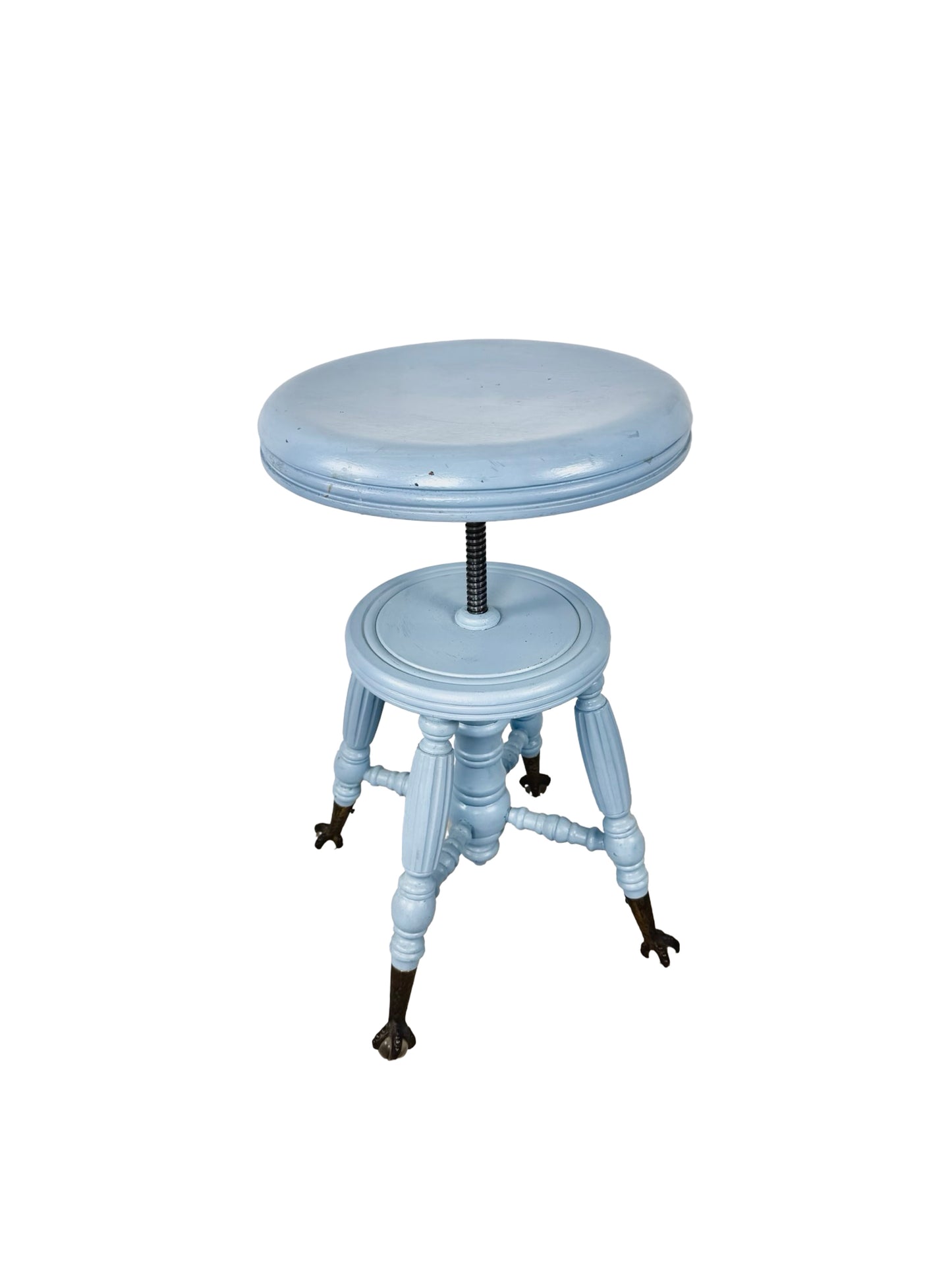 Victorian Adjustable Piano Stool — Painted Blue with Claw black & Glass Ball Feet