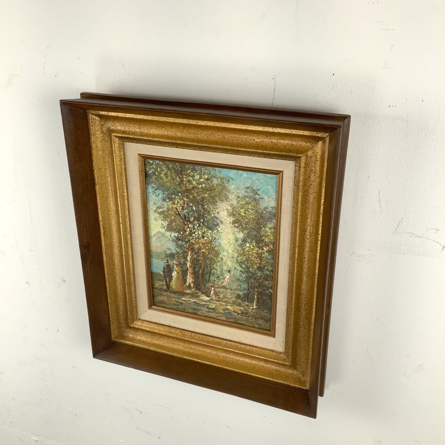 European Impressionist Revival Oil Painting with Figures, Signed and Framed