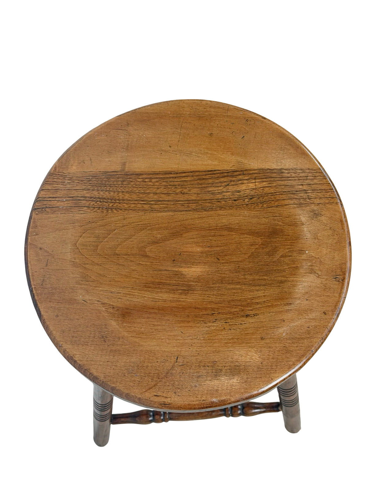 Antique Country Turned-Leg Round Wooden Stool, Primitive Farmhouse