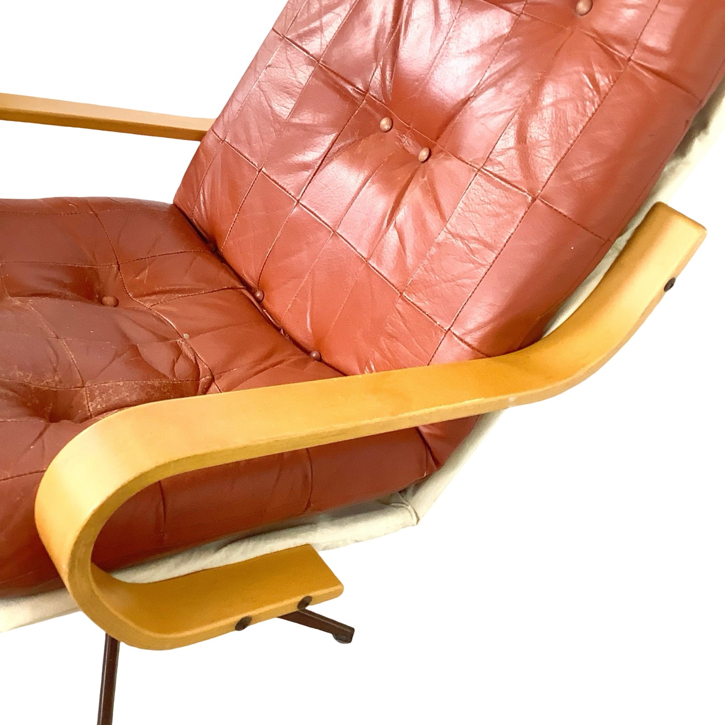 Mid-Century Modern Style Tufted Swivel Lounge Chair - Cognac & Bentwood