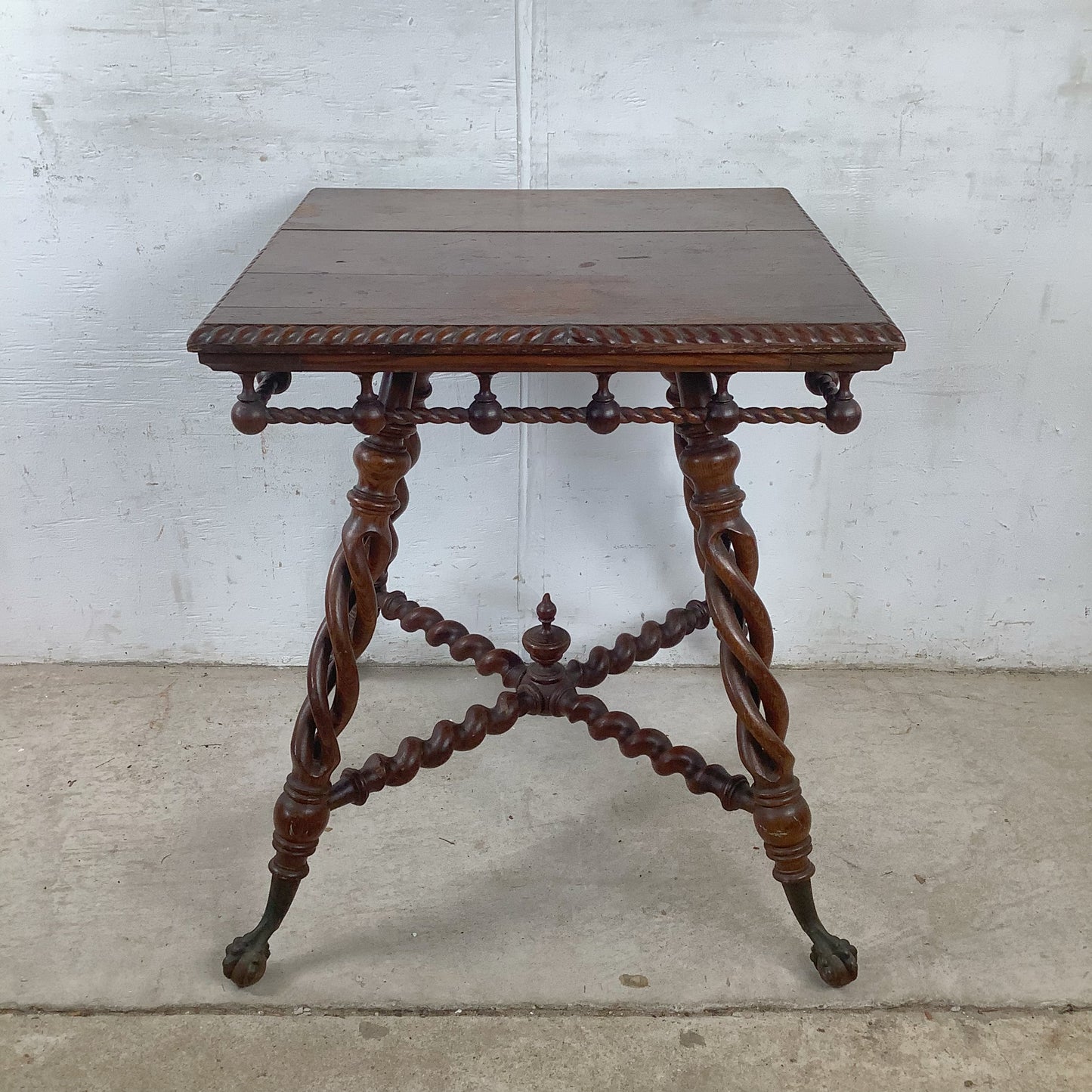 Antique Wood Table with Ball and Claw Feet