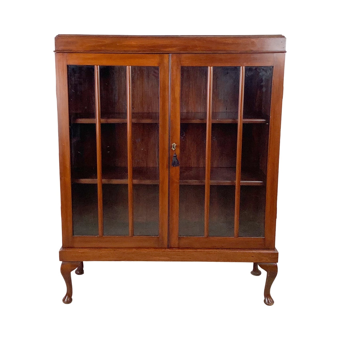 Classic Glass-Front Bookcase with Paneled Doors and Sculpted Legs