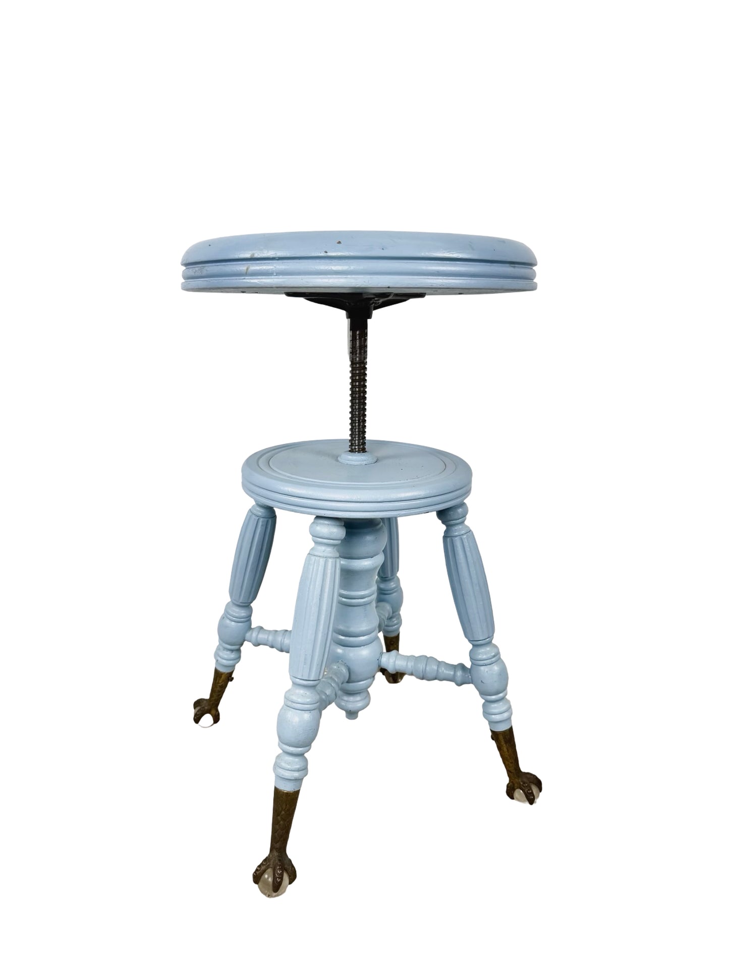 Victorian Adjustable Piano Stool — Painted Blue with Claw black & Glass Ball Feet