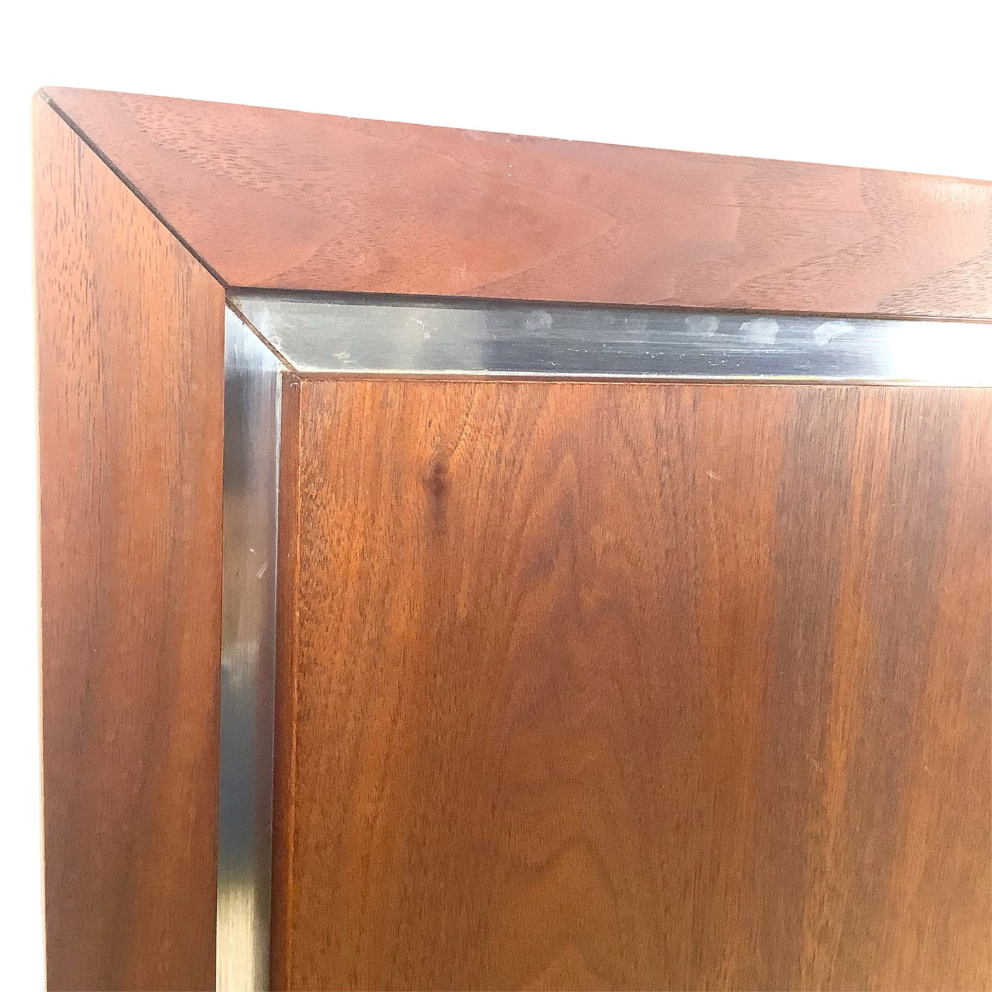 Mid-Century Modern Dillingham Walnut Headboard with Polished Chrome Accent Inlay