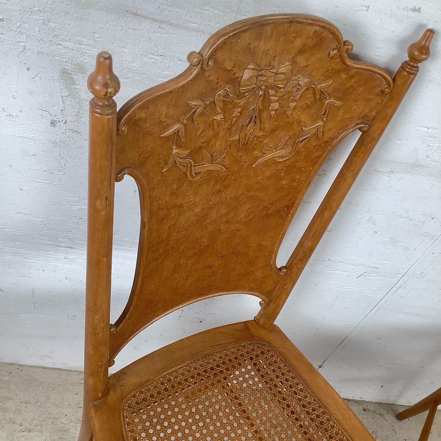 Antique Ribbon & Garland Caned Seat Side Chairs – Pair