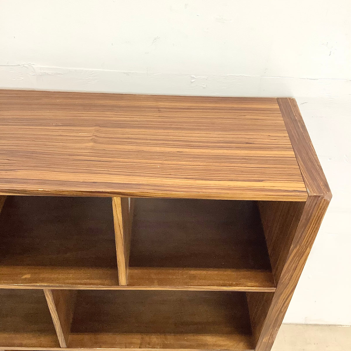 Modern Zebrawood Cube Shelf with Chrome Sled Base