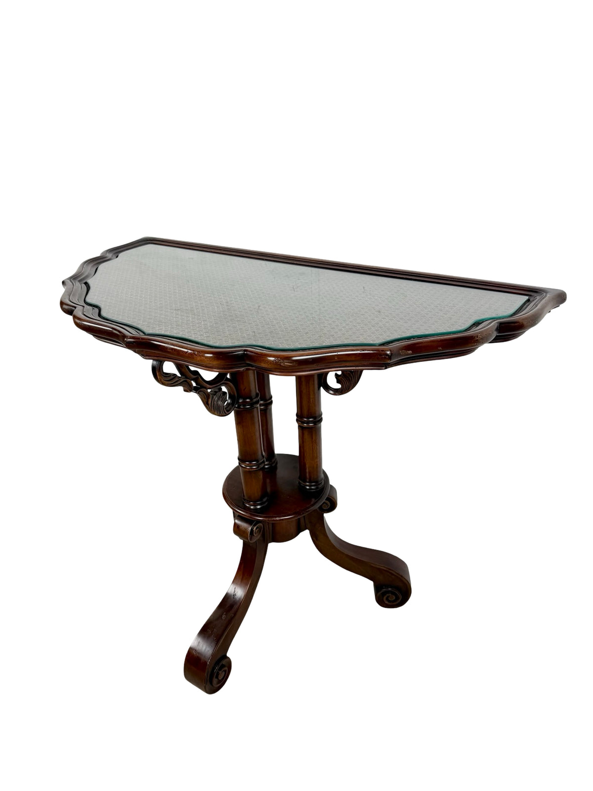 Vintage Southampton Demilune Wall Console Table Cane Glass Top
