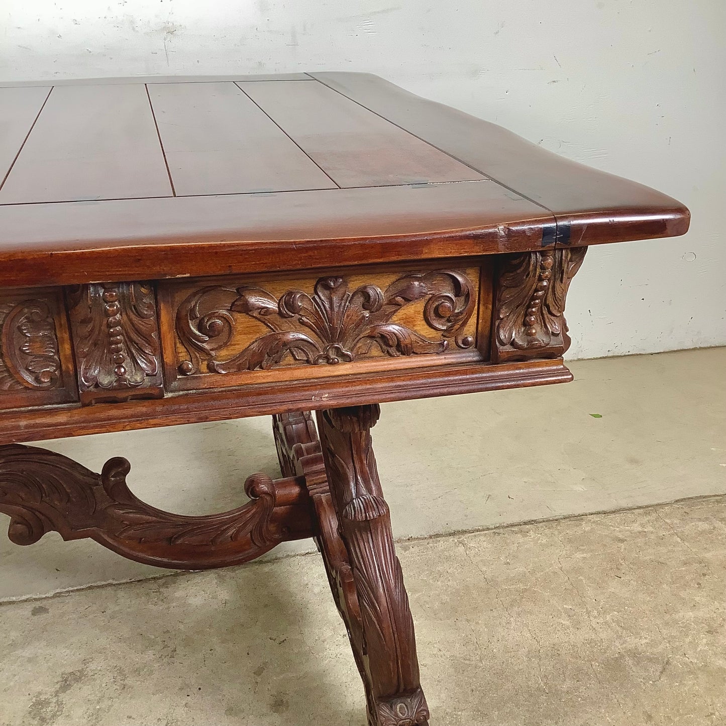 Spanish Revival Carved Extension Dining Table by Berkey & Gay