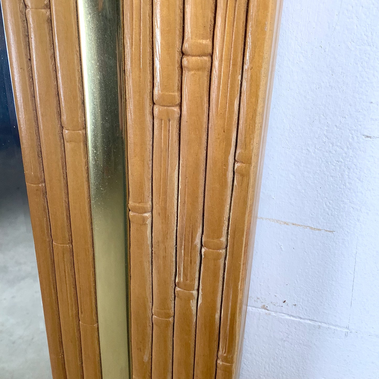 Vintage Modern Boho Octagonal Mirror with Faux Bamboo Wood Frame