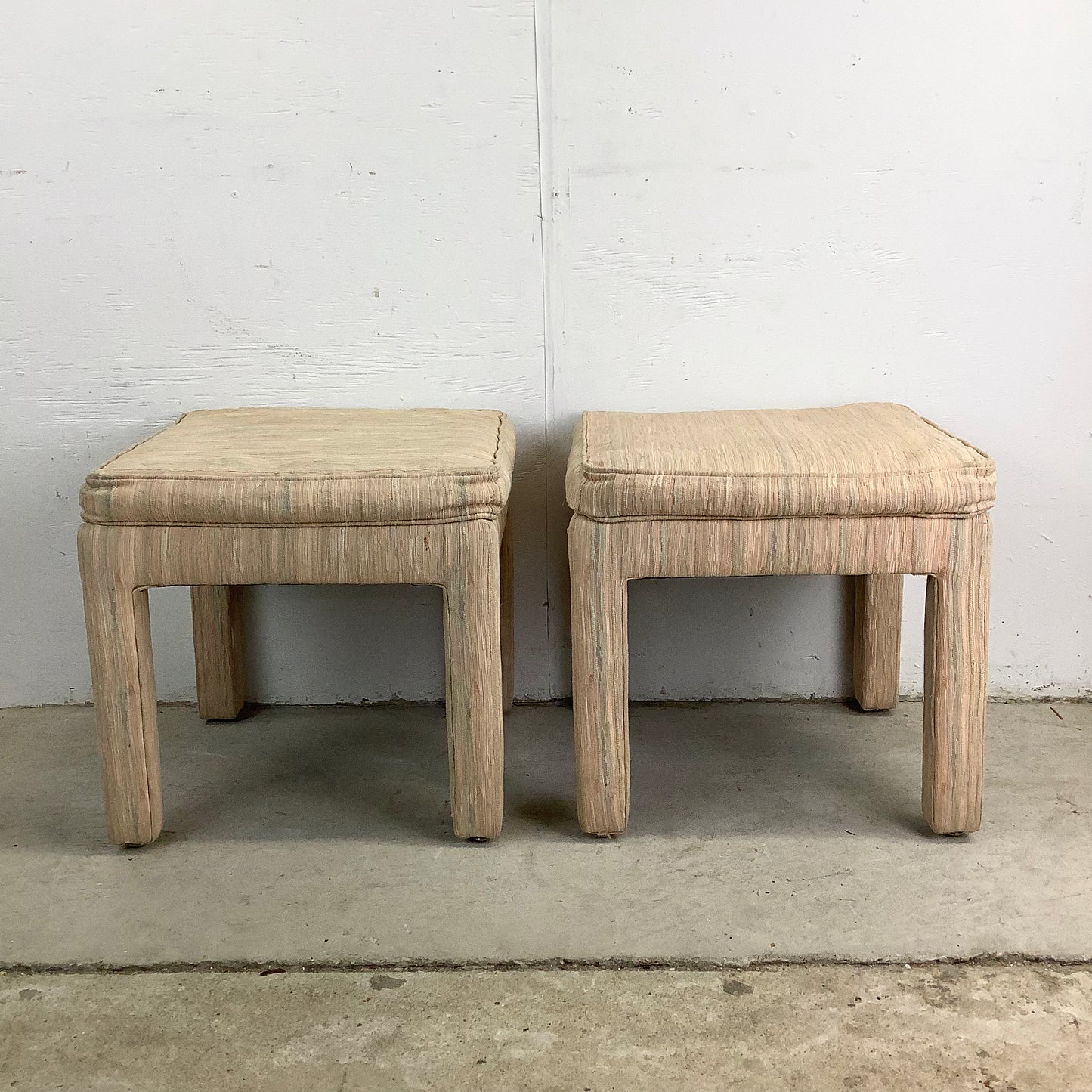 Vintage Karl Springer–Style Upholstered Stools- pair