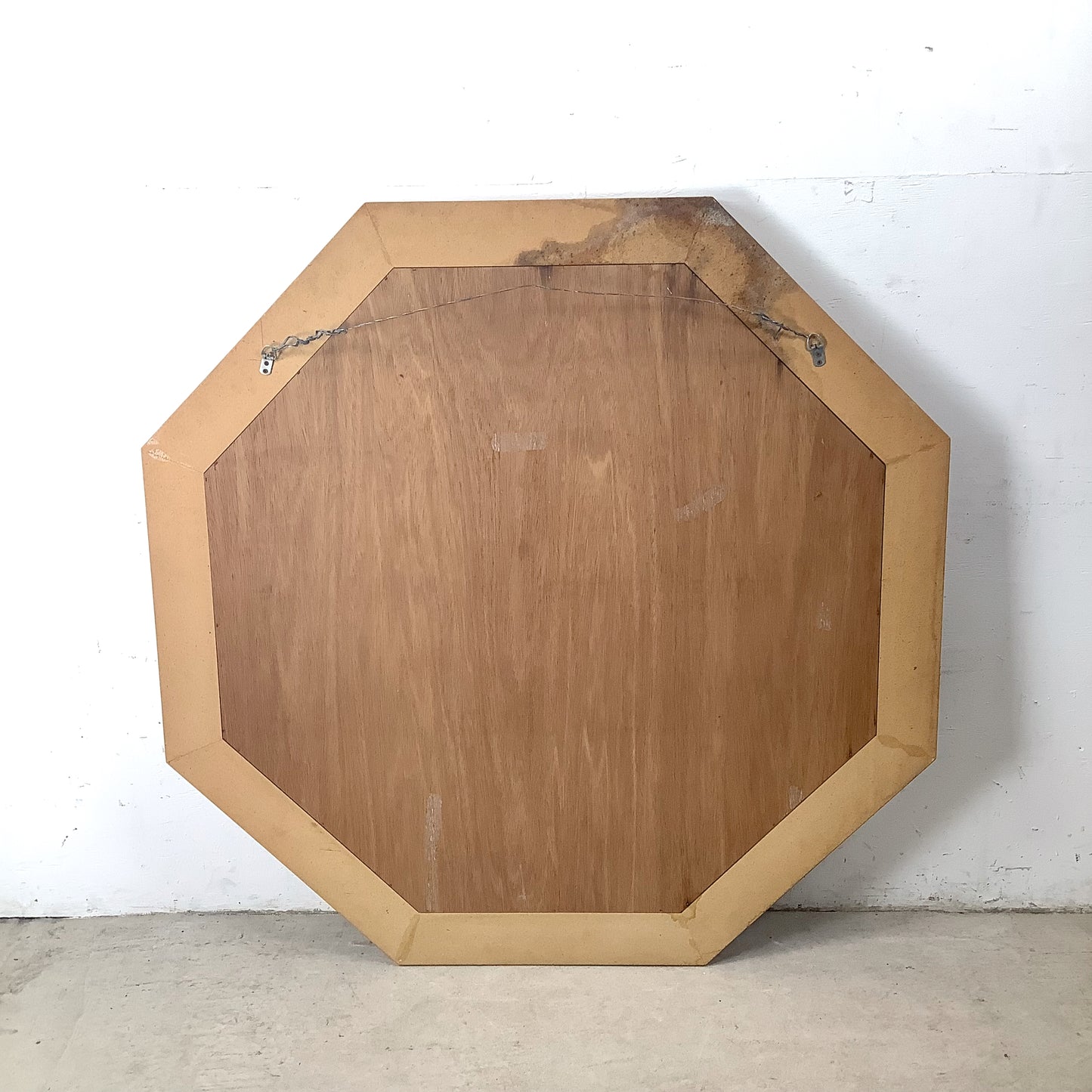 Vintage Modern Boho Octagonal Mirror with Faux Bamboo Wood Frame