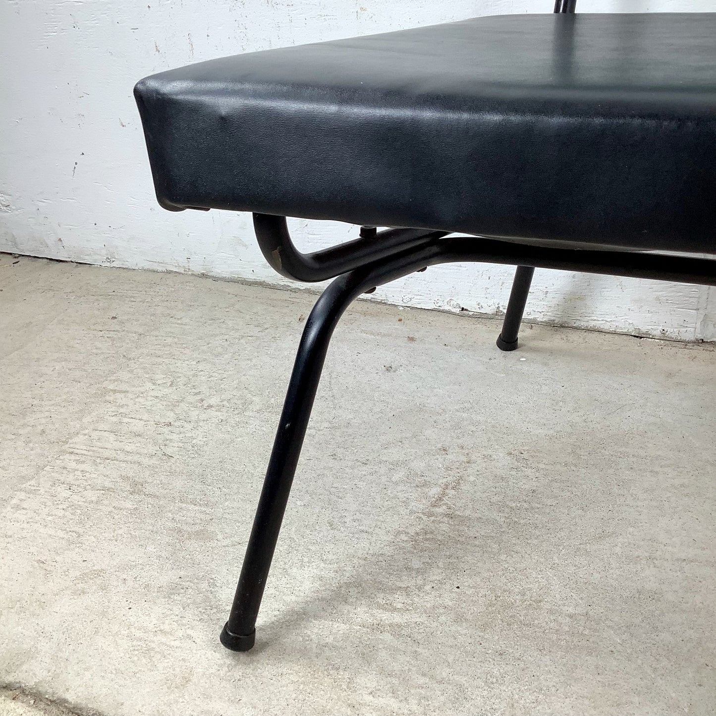 Vintage Mid-Century Modern Iron Rod Side Chair | Forest Green Tweed Back | Black Vinyl Seat | Paul McCobb / Arbuck Manner | c. 1950s