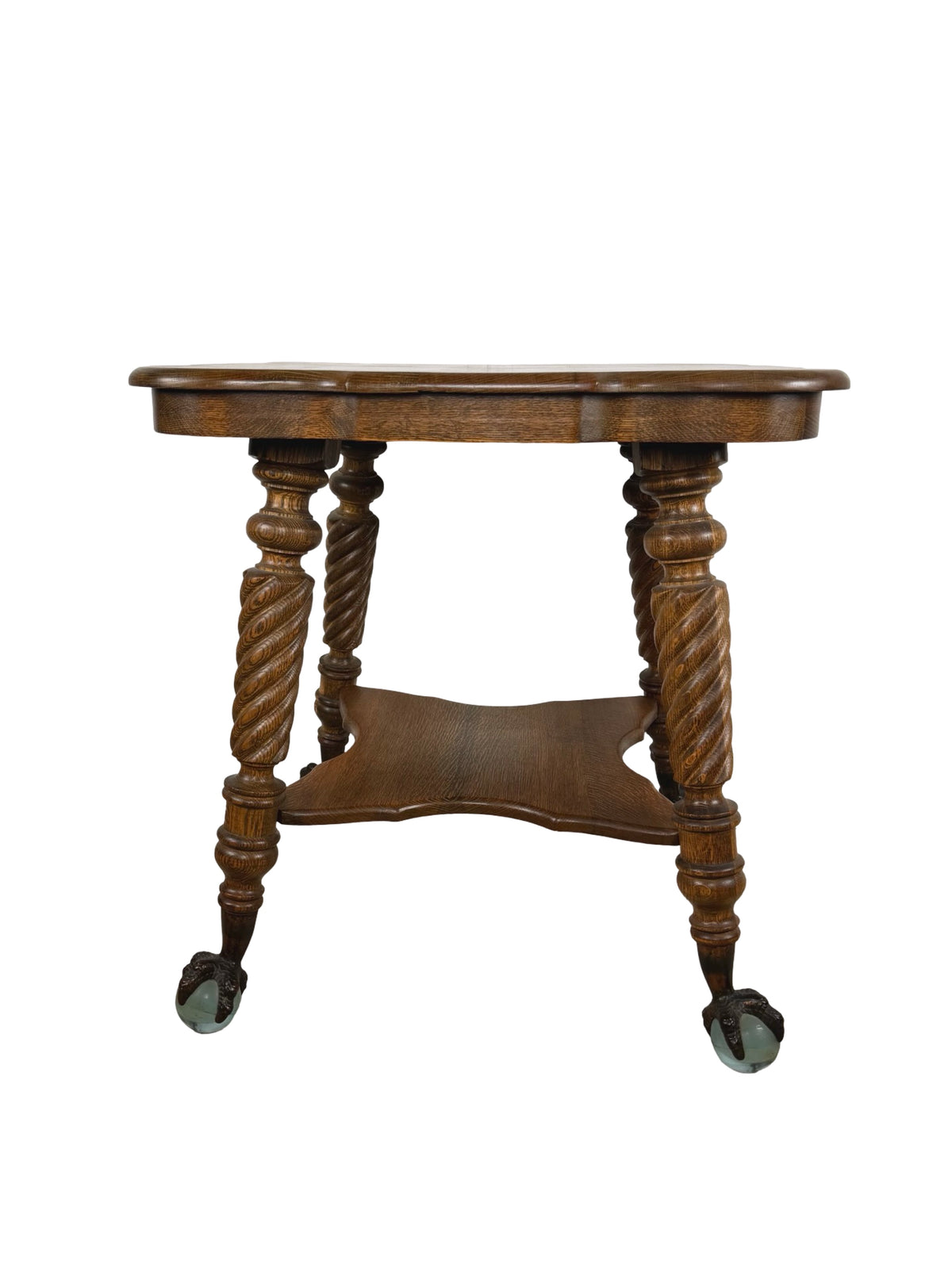 Early 20th Century Tiger Oak Barley Twist Table with Ball & Claw Feet