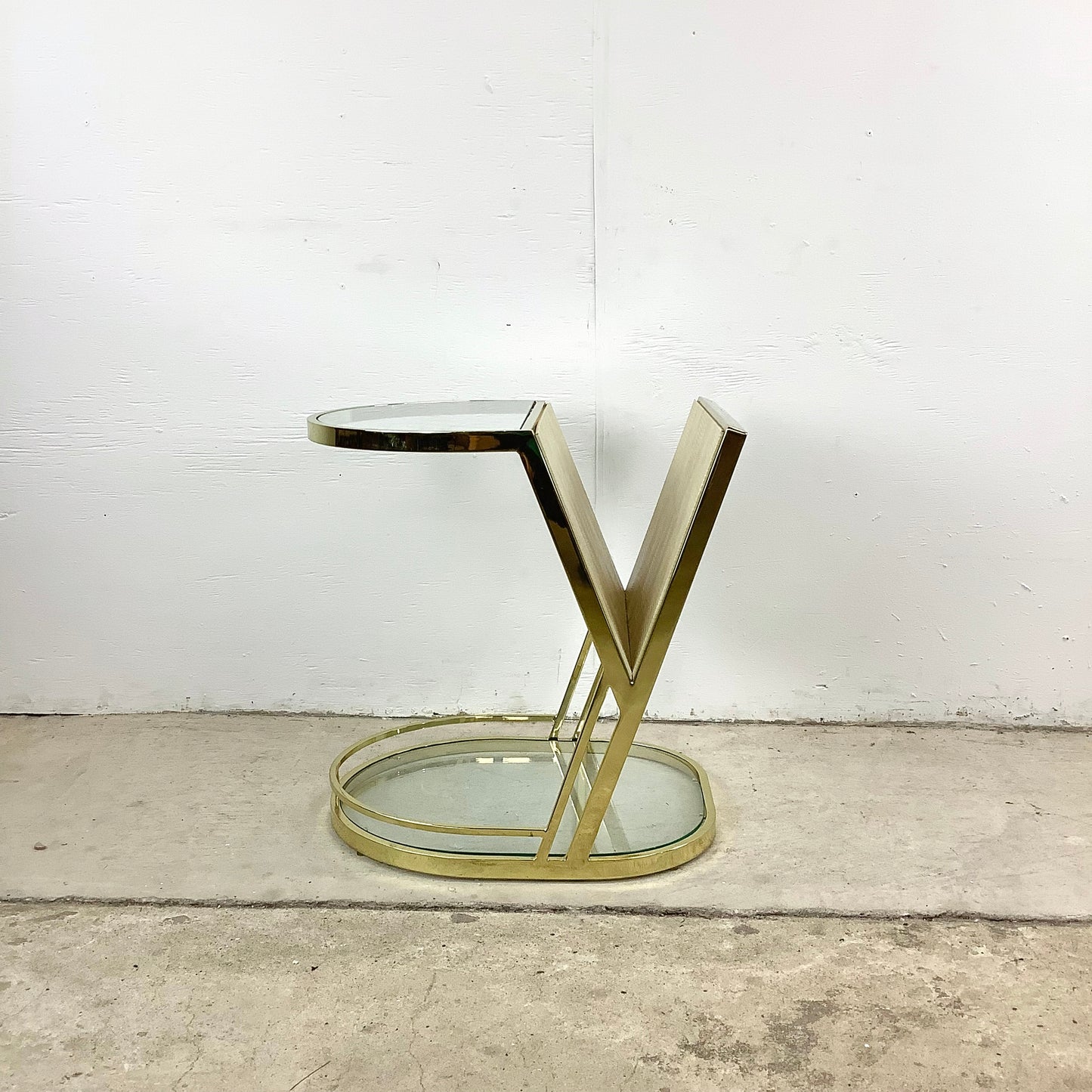Vintage Hollywood Regency Brass & Glass Magazine Rack Side Table
