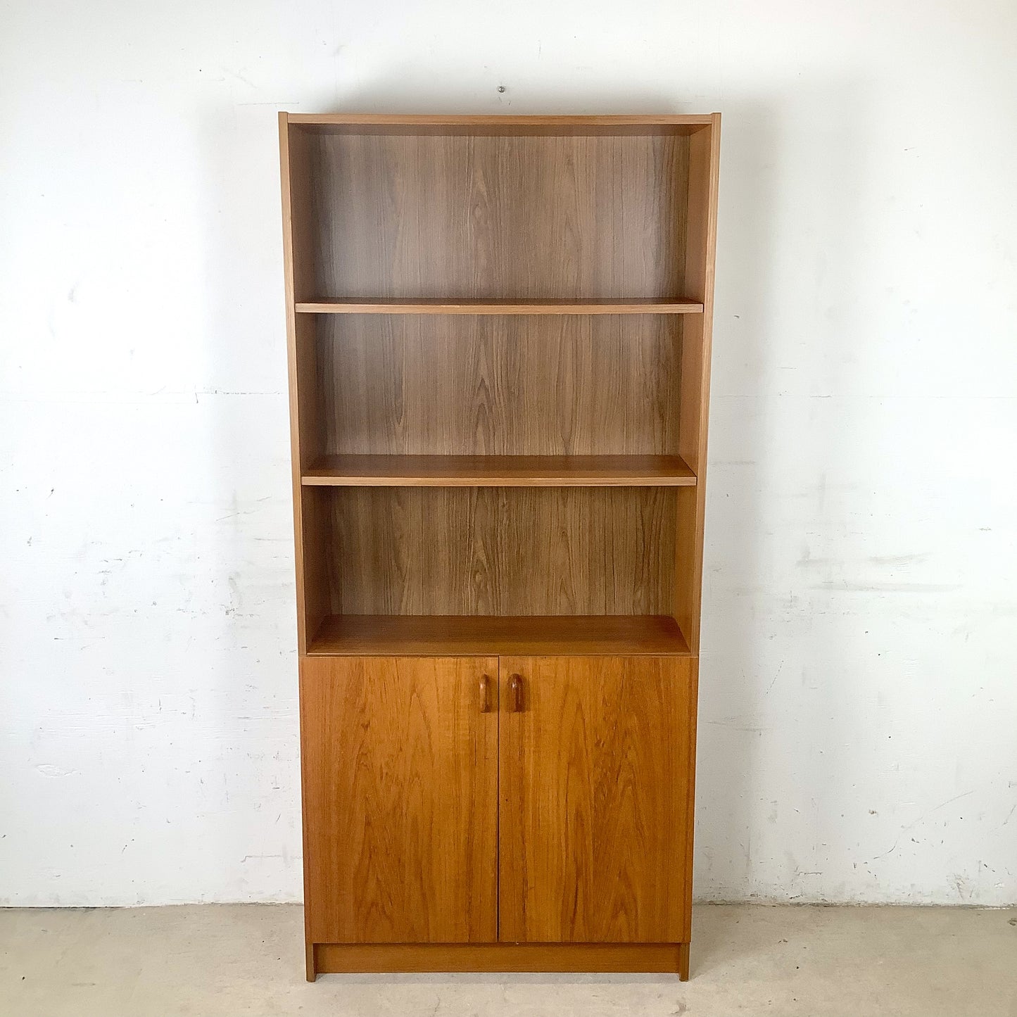  Vintage Scandinavian Modern Teak Bookcase with Lower Cabinet