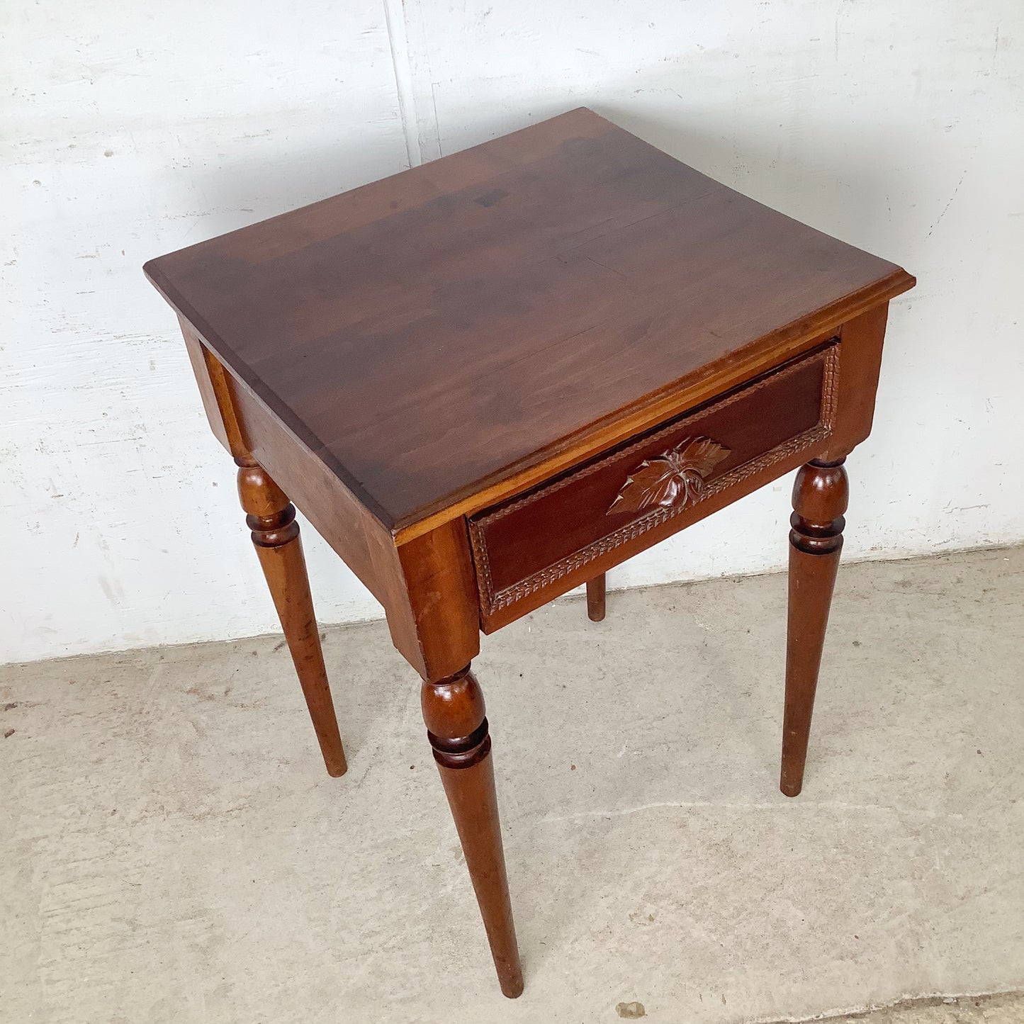 19th Century French Provincial Hand-Carved Walnut Side Table