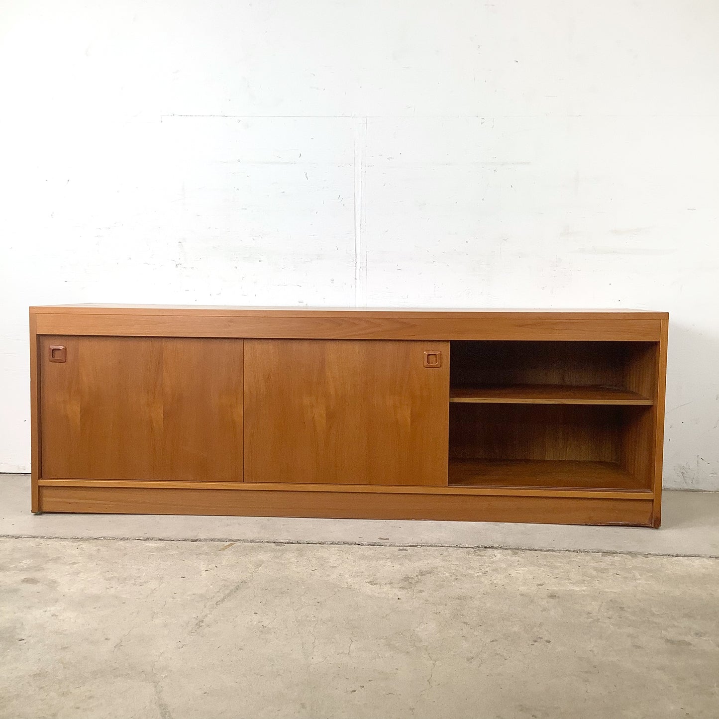 Vintage Scandinavian Modern Teak Credenza & Media Cabinet with Sliding Doors