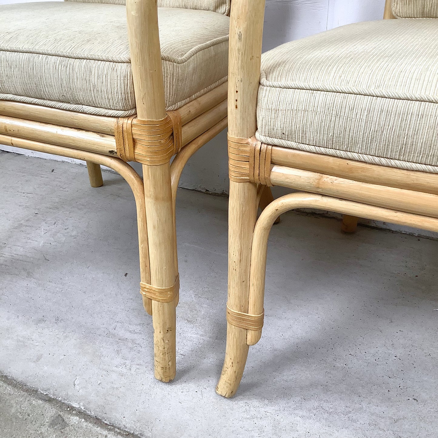 Vintage Henredon Rattan Armchairs, Pair with Cushions, Honey Tone