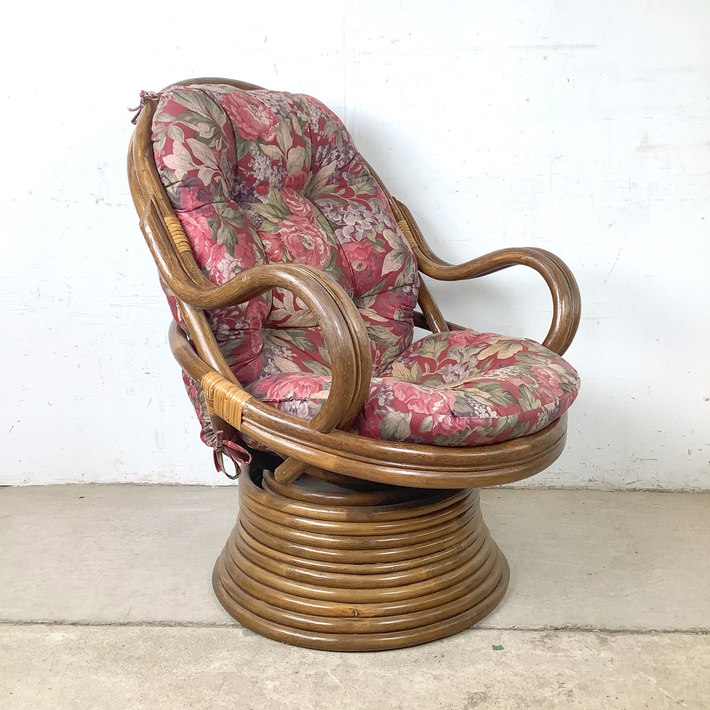 Vintage Bentwood Rattan Swivel Lounge Chair
