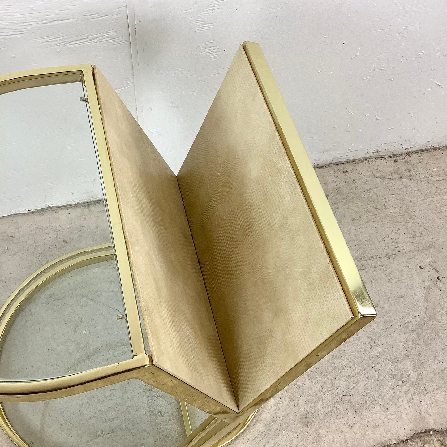 Vintage Hollywood Regency Brass & Glass Magazine Rack Side Table