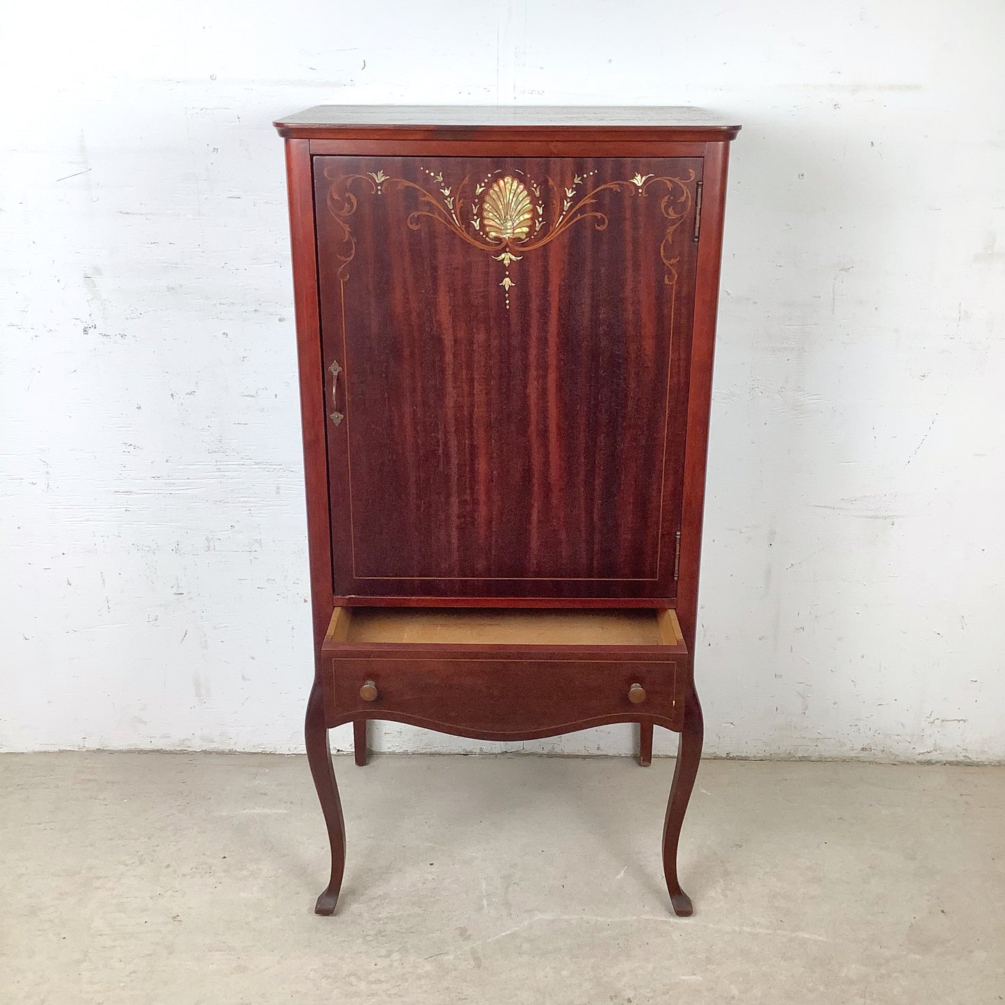 Edwardian Style Mahogany Music Cabinet | Marquetry Inlay | Cabriole Legs | 20th Century