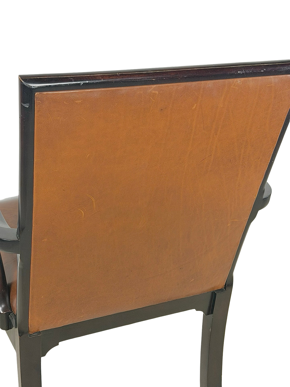 Vintage Baker Furniture Brown Leather & Ebonized Wood Armchair