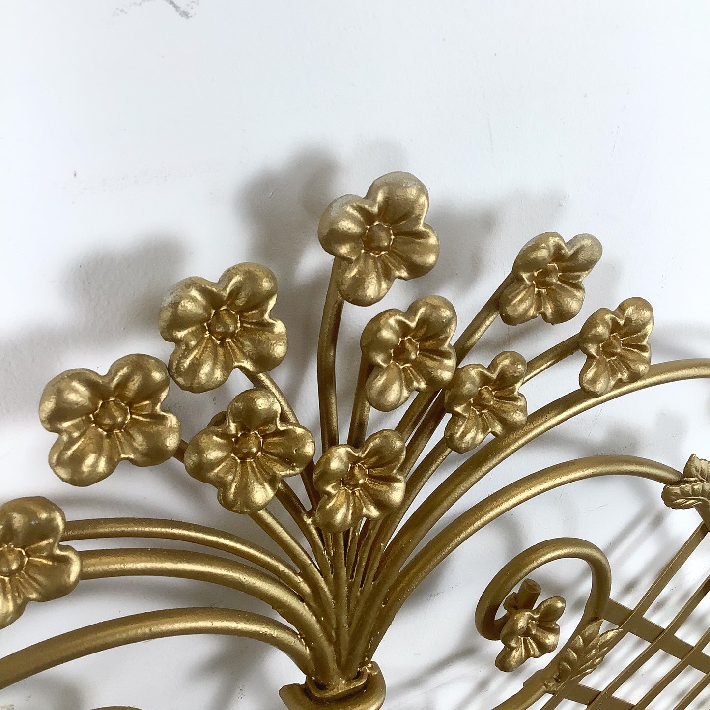 Vintage Hollywood Regency Gilt Metal Trellis Headboard