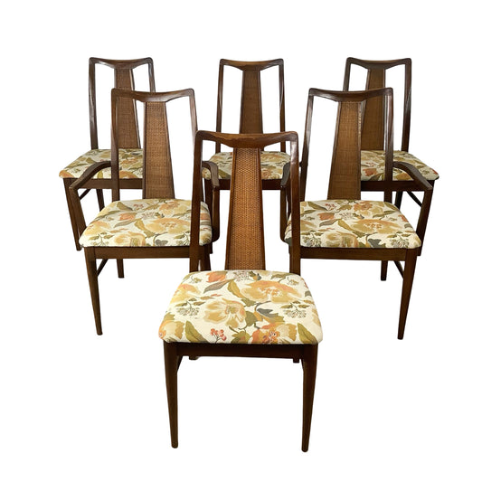 Vintage Mid-Century Modern Walnut & Cane Dining Chairs - Set of 6