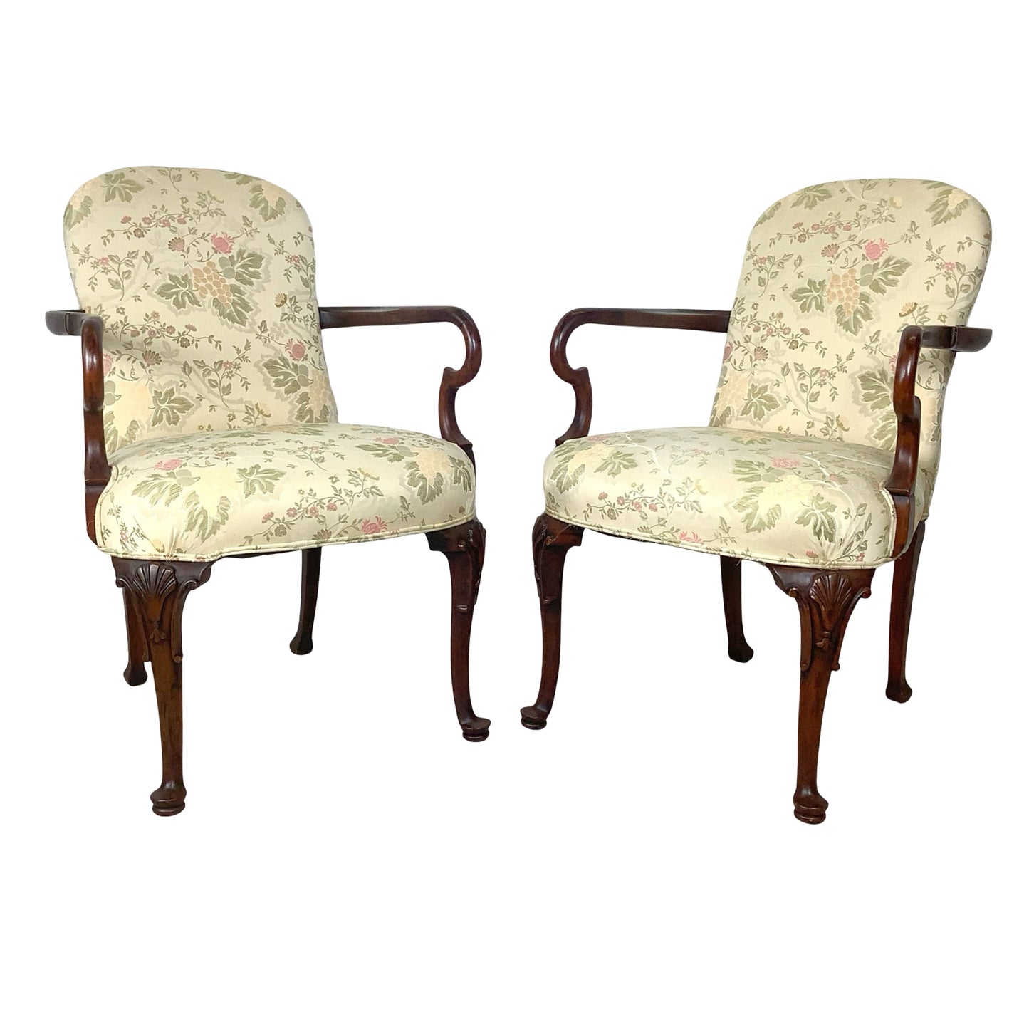 Vintage Pair of Georgian Revival Armchairs | Floral Upholstery | Set of 2